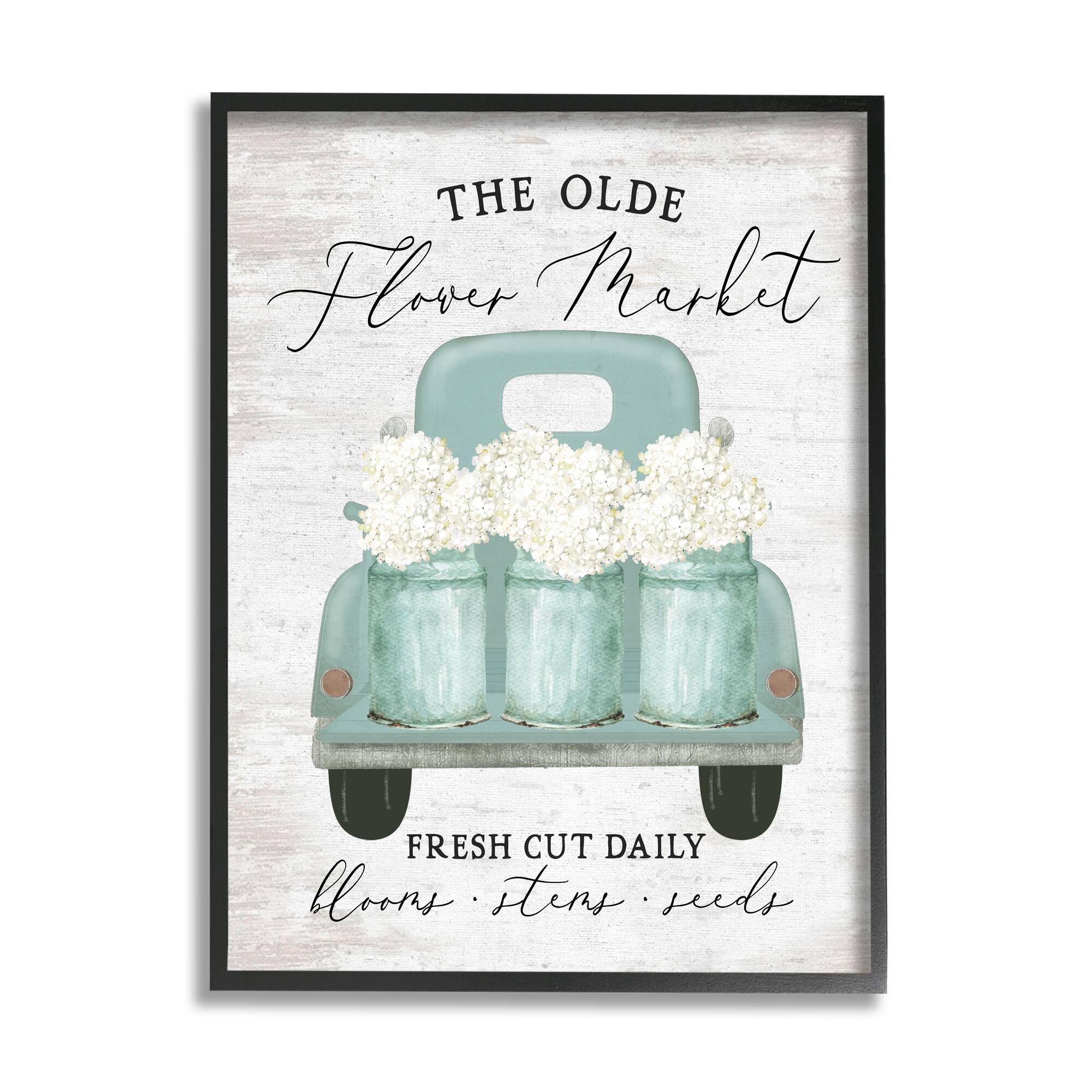 Stupell Industries Olde Farmer Market Vintage Turquoise Truck White Florals Framed Wall Art